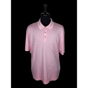 NIKE Golf Tour Dri-Fit Pink/ White Striped Polo Golf Polyester Shirt Men’s XXL